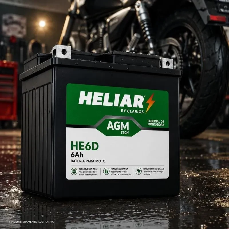 Bateria Heliar Moto HE6D 6Ah 60 CCA Selada