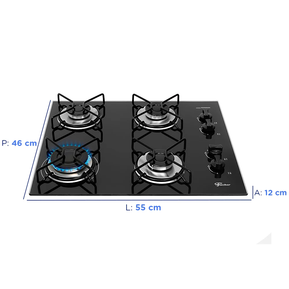 Cooktop a Gás Fischer Fit Line 4 Bocas Superautomático Mesa de Vidro