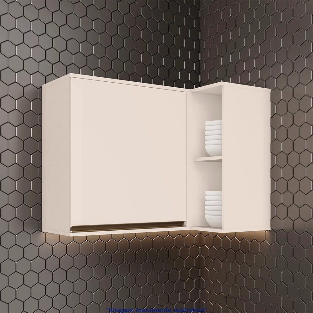 Armário Aéreo de Canto 1 Porta com Nichos MDF Connect Henn