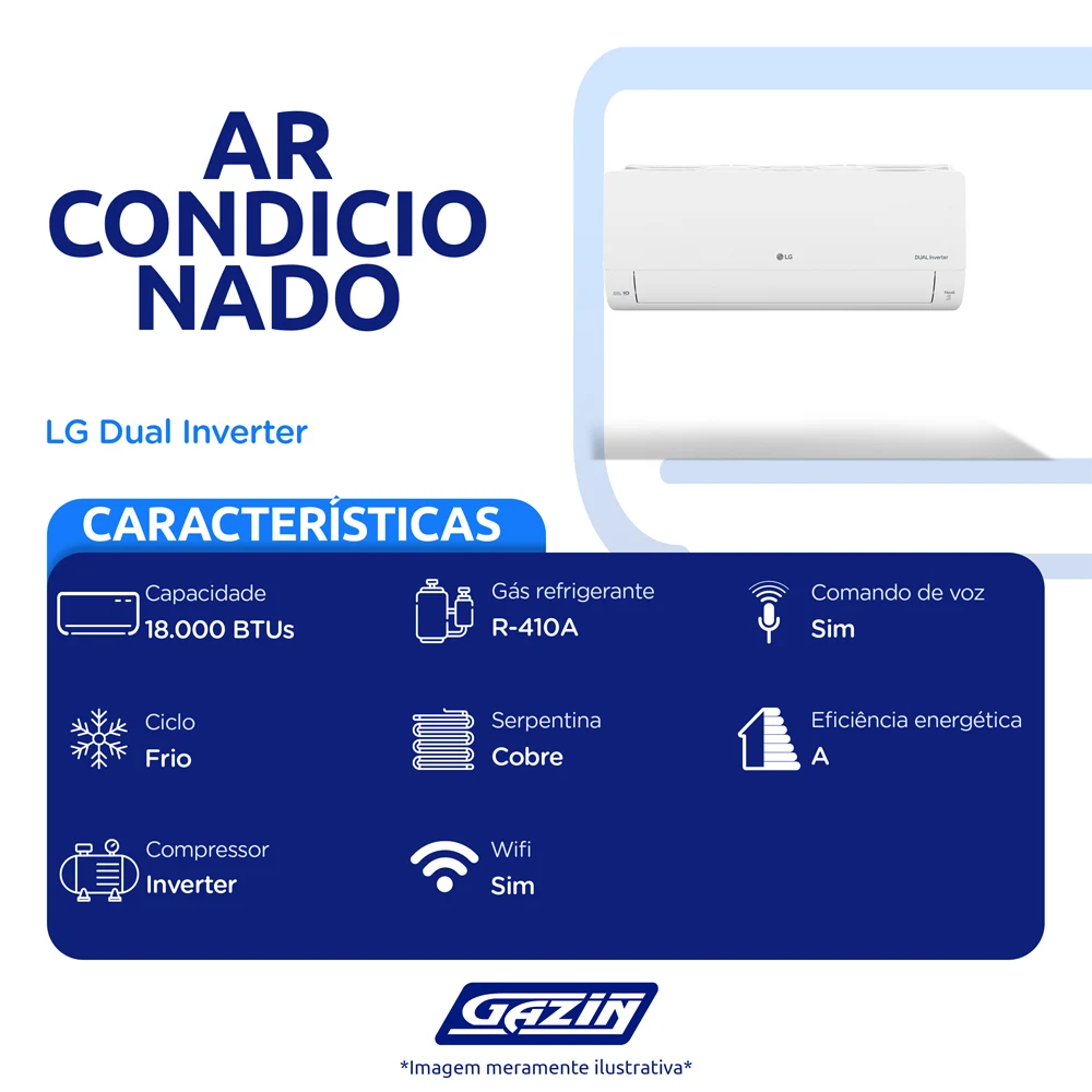 Ar-Condicionado Split Inverter 18.000 BTUs AI Voice LG Frio