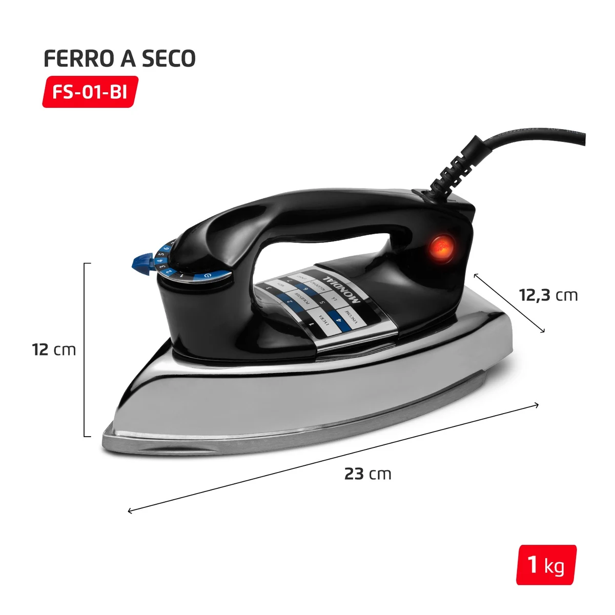 Ferro de Passar a Seco Mondial FS-01-BI com Salva-Botões