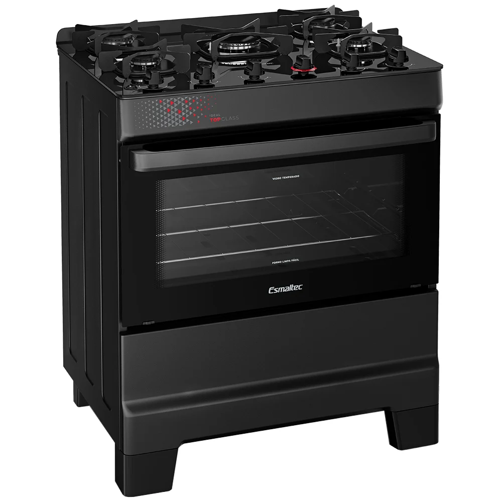 Fogão Esmaltec Ideal Top 5 Bocas Automático Mesa de Vidro