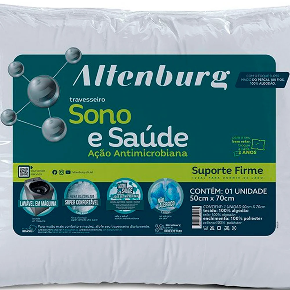 Travesseiro Altenburg 180 Fios Suporte Firme Sono e Saúde