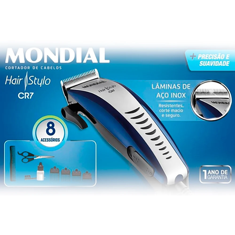 Máquina de Cortar Cabelo Mondial CR07 4 Pentes Com Fio
