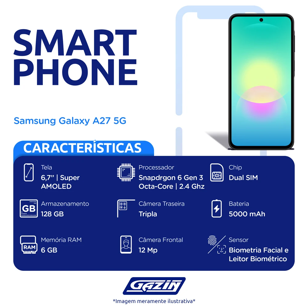 Smartphone Samsung Galaxy A27 5G 128GB 6GB Câmera Tripla