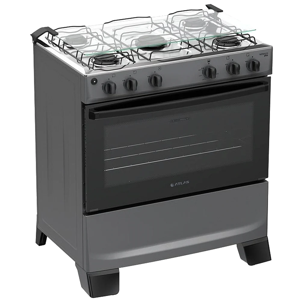 Fogão Atlas Mônaco Plus 5 Bocas Automático Mesa de Inox Forno