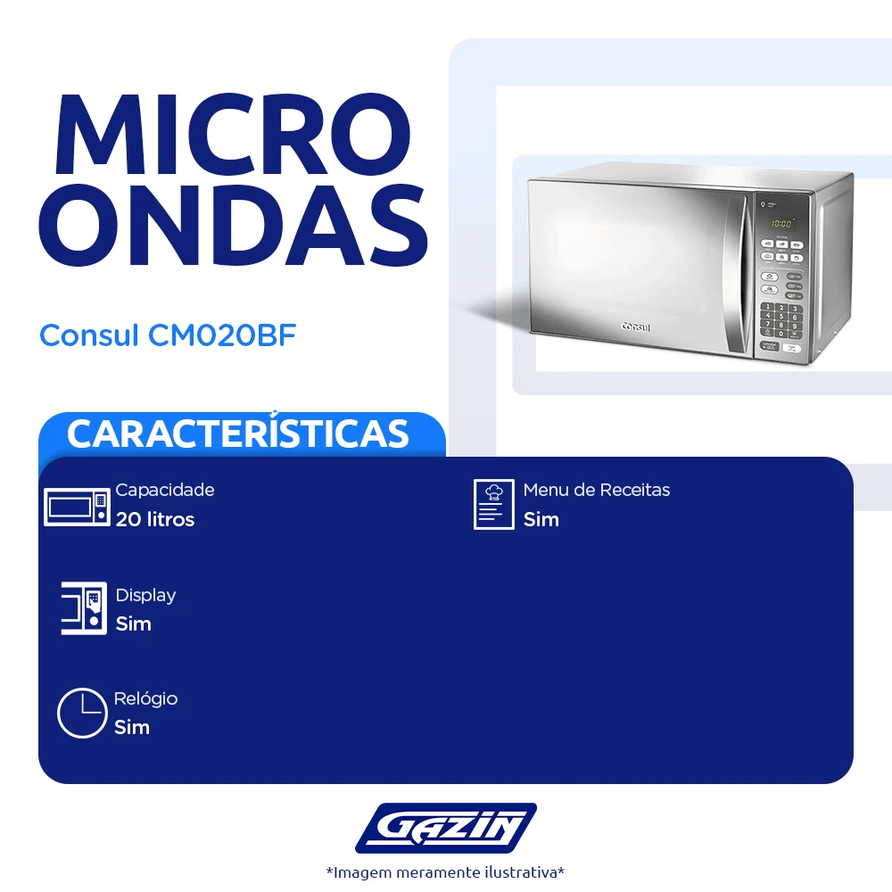 Micro-ondas Consul 20L 620W Espelhado Função Descongelar CM020BF