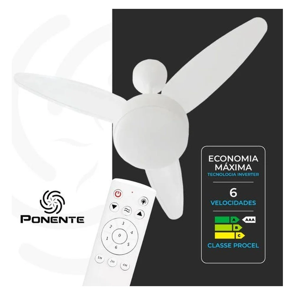 Ventilador De Teto Silent Inverter Bivolt Com Luminária Led 18w + Controle Remoto