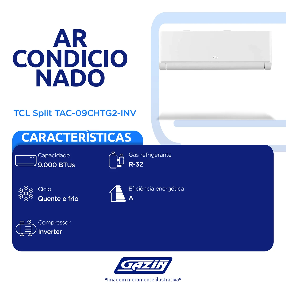 Ar-Condicionado Split Inverter 9.000 BTUs TAC-09CHTG2-INV TCL Quente e Frio